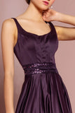Satin Gown with Scoop Neck and Sheer Back by Elizabeth K GL2531
