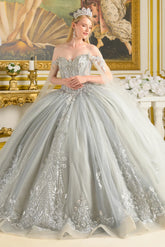 Silver quinceañera ball gown by Elizabeth k style GL3711 | www.snkdress.com