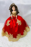 Quincenera Doll RED AND GOLD . snkdress,wwwsnkdress.com