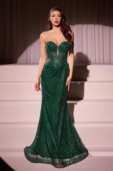 Strapless Glitter Embellished Fitted Gown by Ladivine J871