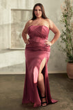 www.snkdress.com, Plus size strapless fitted satin gown with pleated details