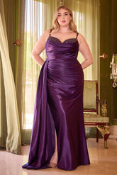 www.snkdress.com, Plus size satin halter gown with side slit by Ladivine