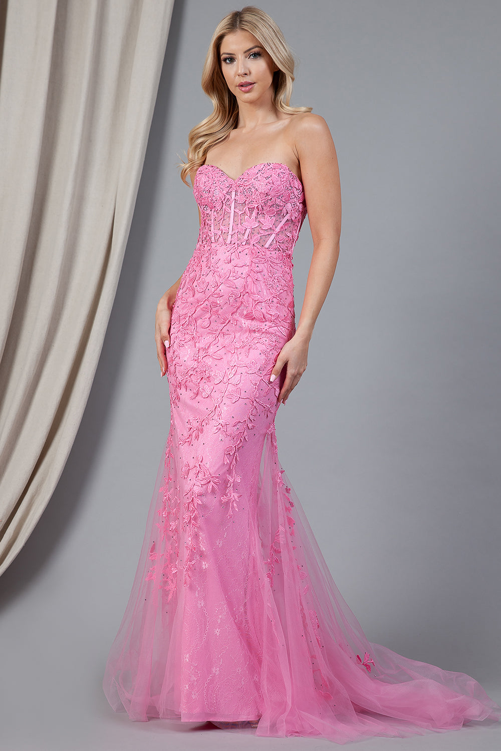 Fitted mermaid strapless Prom Dress By Amelia Couture 7024