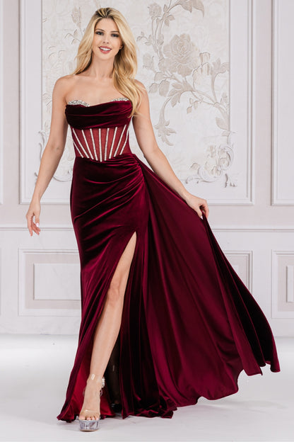 Sweetheart Sheer-Waist Strapless  Velvet  Dresses By Amelia Couture 5051