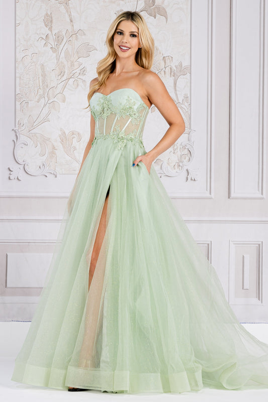 Sweetheart Fitting and Slit Dresses By Amelia Couture7042