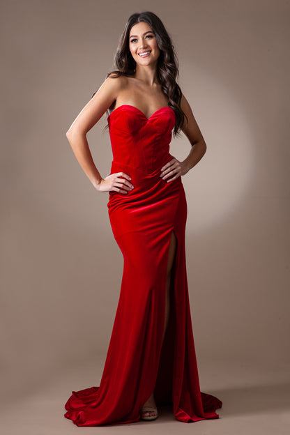 Sweethear Fit and Slit Velvet  Dresses By Amelia Couture BZ9029V