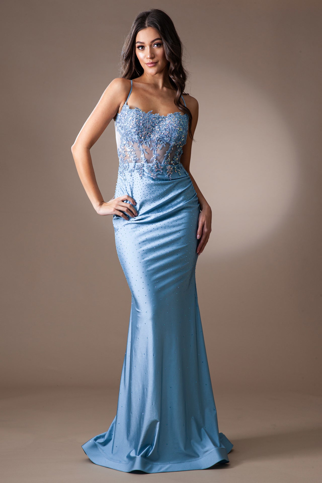 Fitting Strapless cross-back Gown by Amelia Couture TM1018