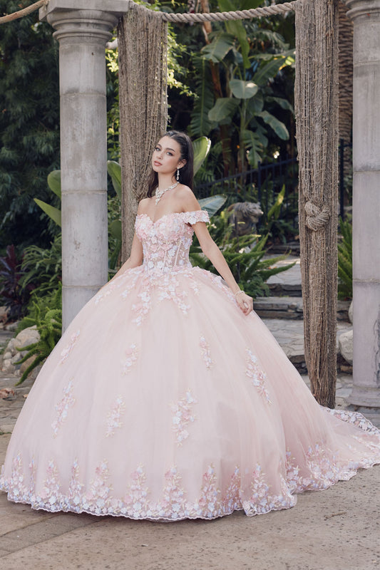 3D Floral Off-The-Shoulder Quinceanera Gown by Juliet 1460JT