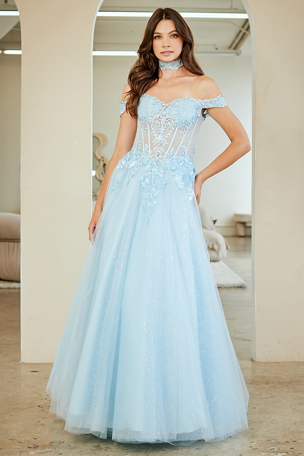 Glitter Off-Shoulder Ball Gown by Amelia Couture 8064115