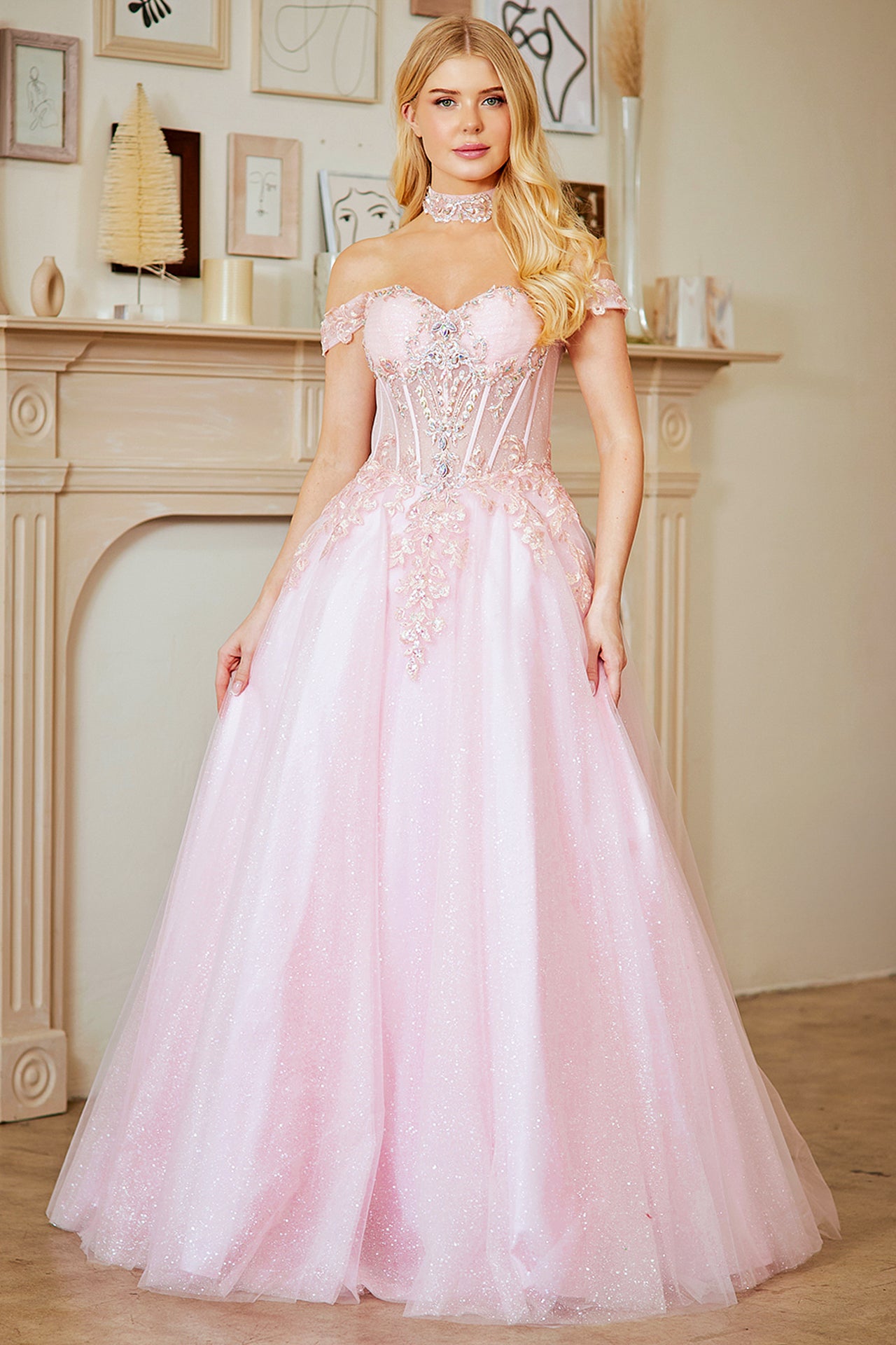 Glitter Off-Shoulder Ball Gown by Amelia Couture 8064115