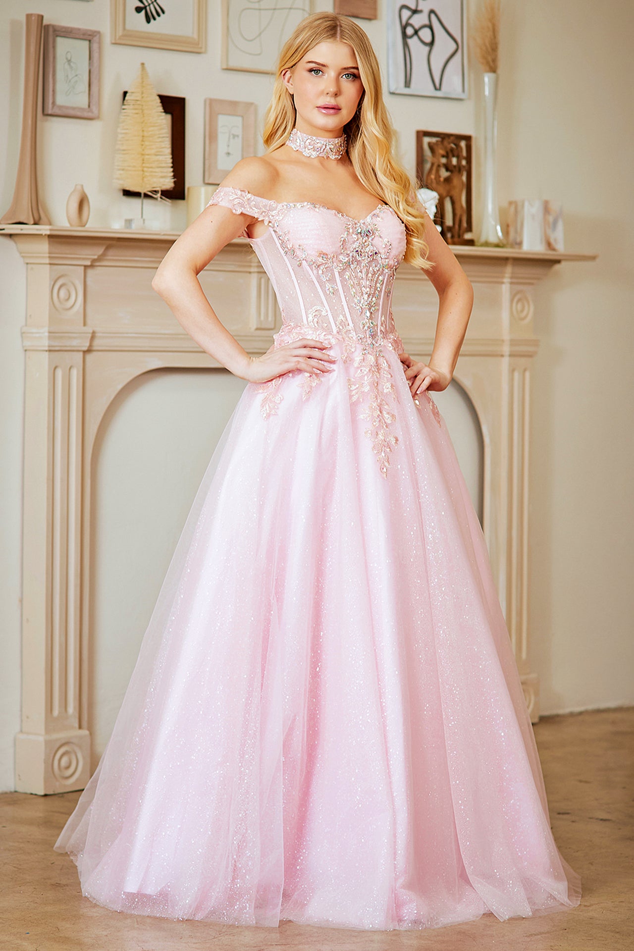 Glitter Off-Shoulder Ball Gown by Amelia Couture 8064115