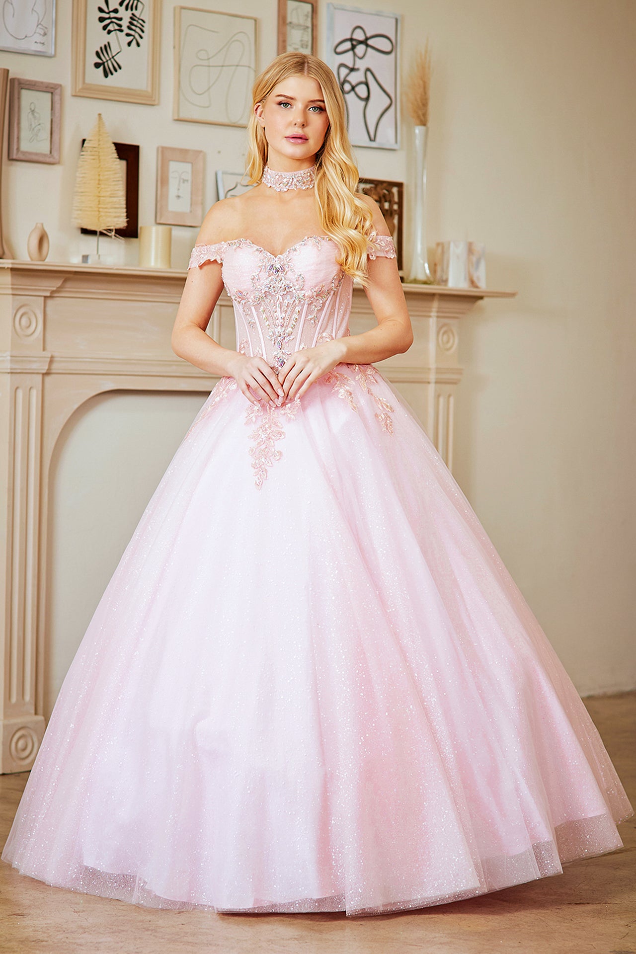 Glitter Off-Shoulder Ball Gown by Amelia Couture 8064115