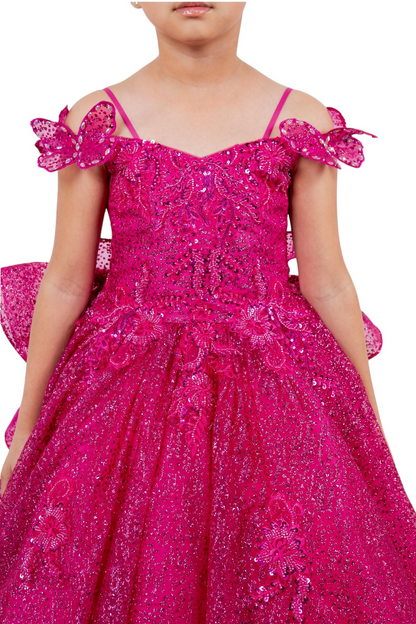 Off-the-shoulder ball gown with long sleeves for girls by-BLISS 8120x