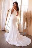 Off Shoulder Fitted Satin Gown in Off White by Ladivine CD944W