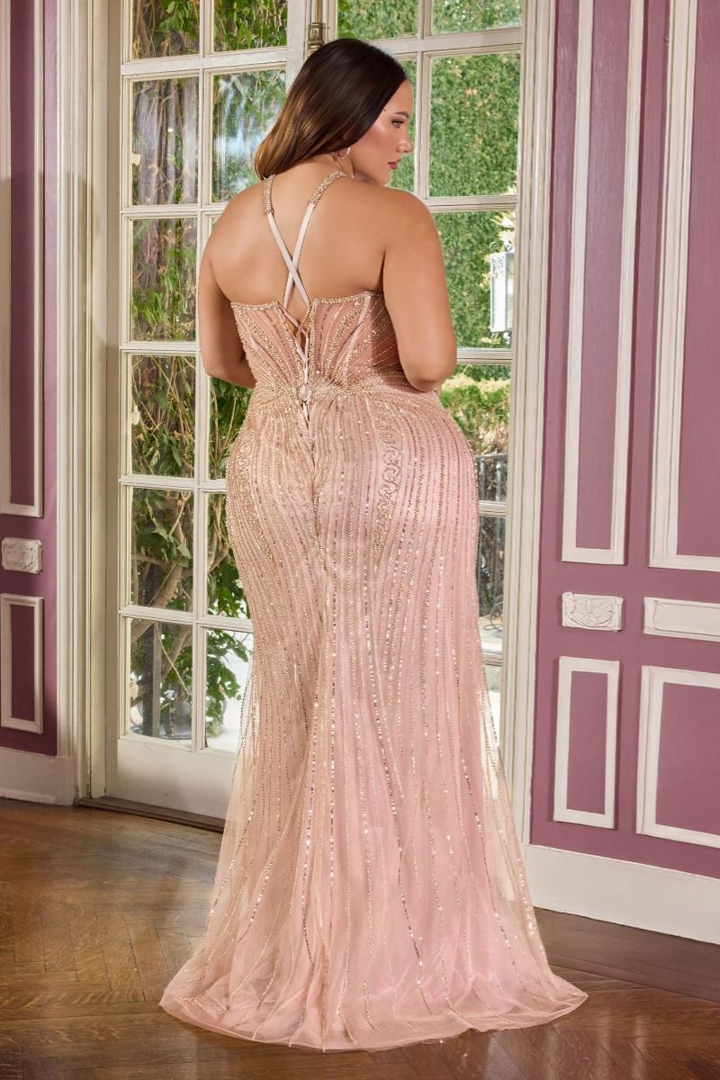 Halter Cutout Beaded Fitted Gown by Ladivine CC416C