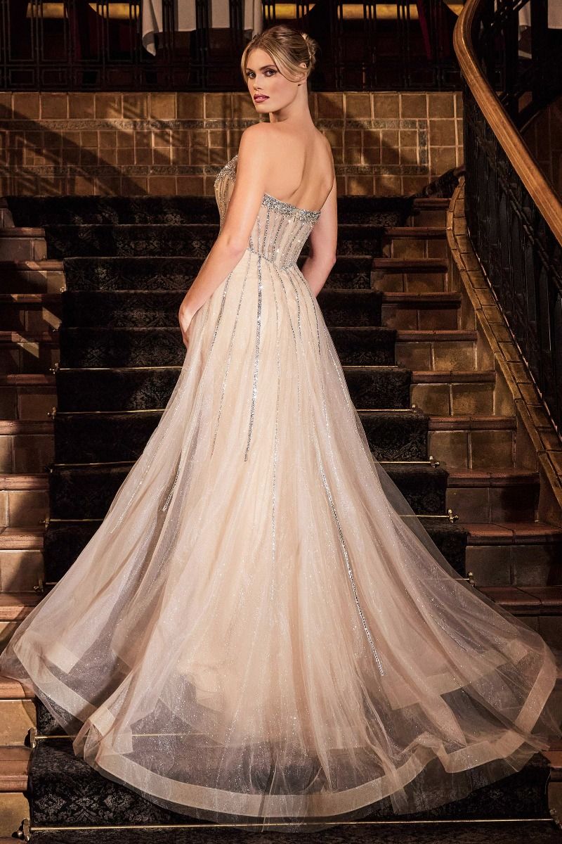 Strapless Crystal Embellished Gown with Overskirt by Ladivine CB158