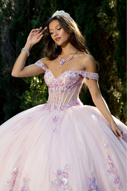 Off-Shoulder Floral Sequin Dress -Bella Princess Couture PQ1073