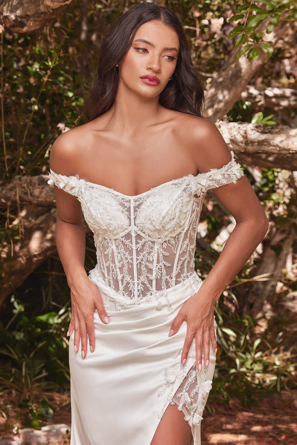 Corset Bodice Sweetheart Satin Gown by Ladivine CD0186W