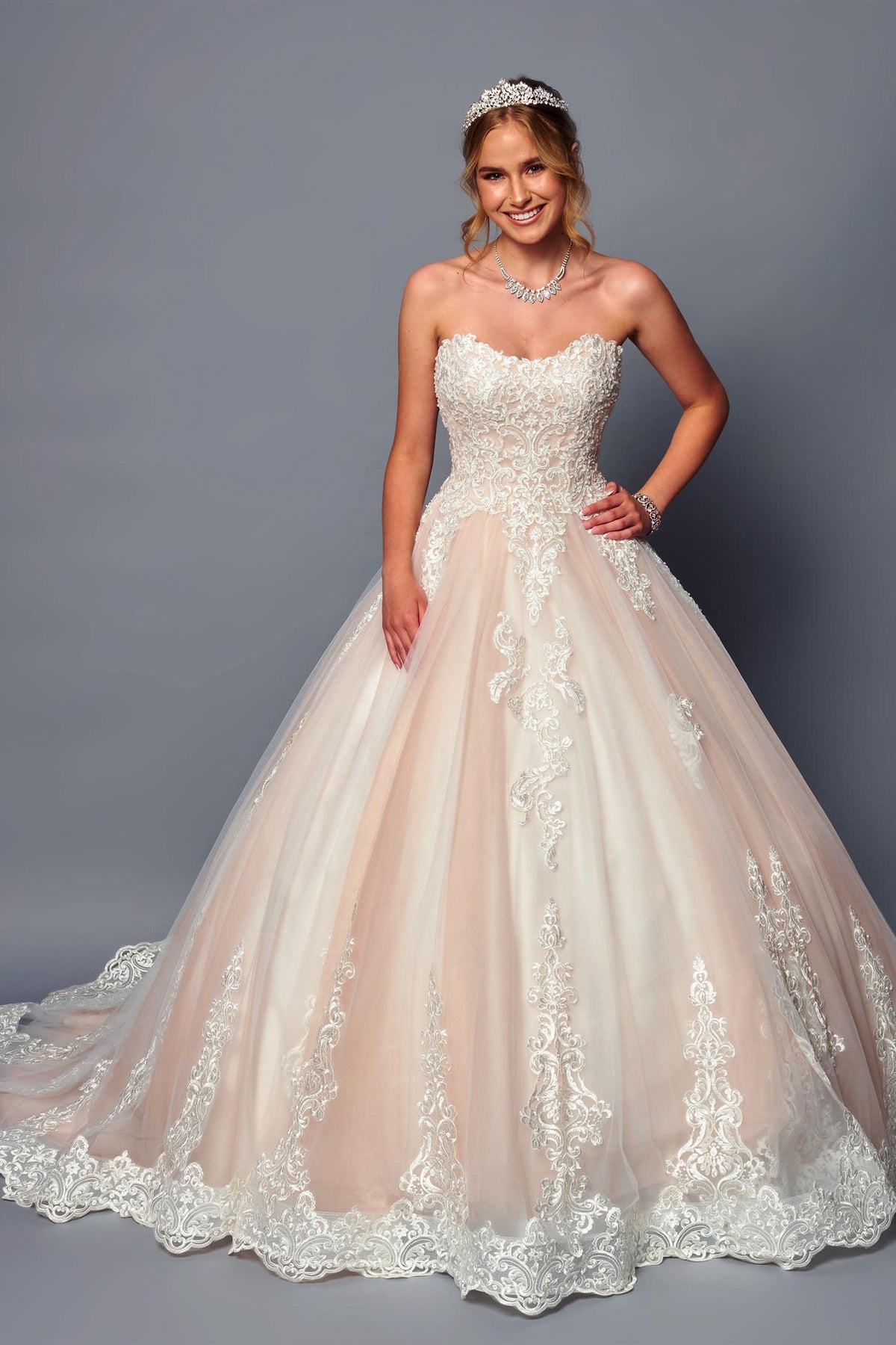 DeKlaire Bridal 487 strapless lace ballgown wedding dress – www.snkdress.com