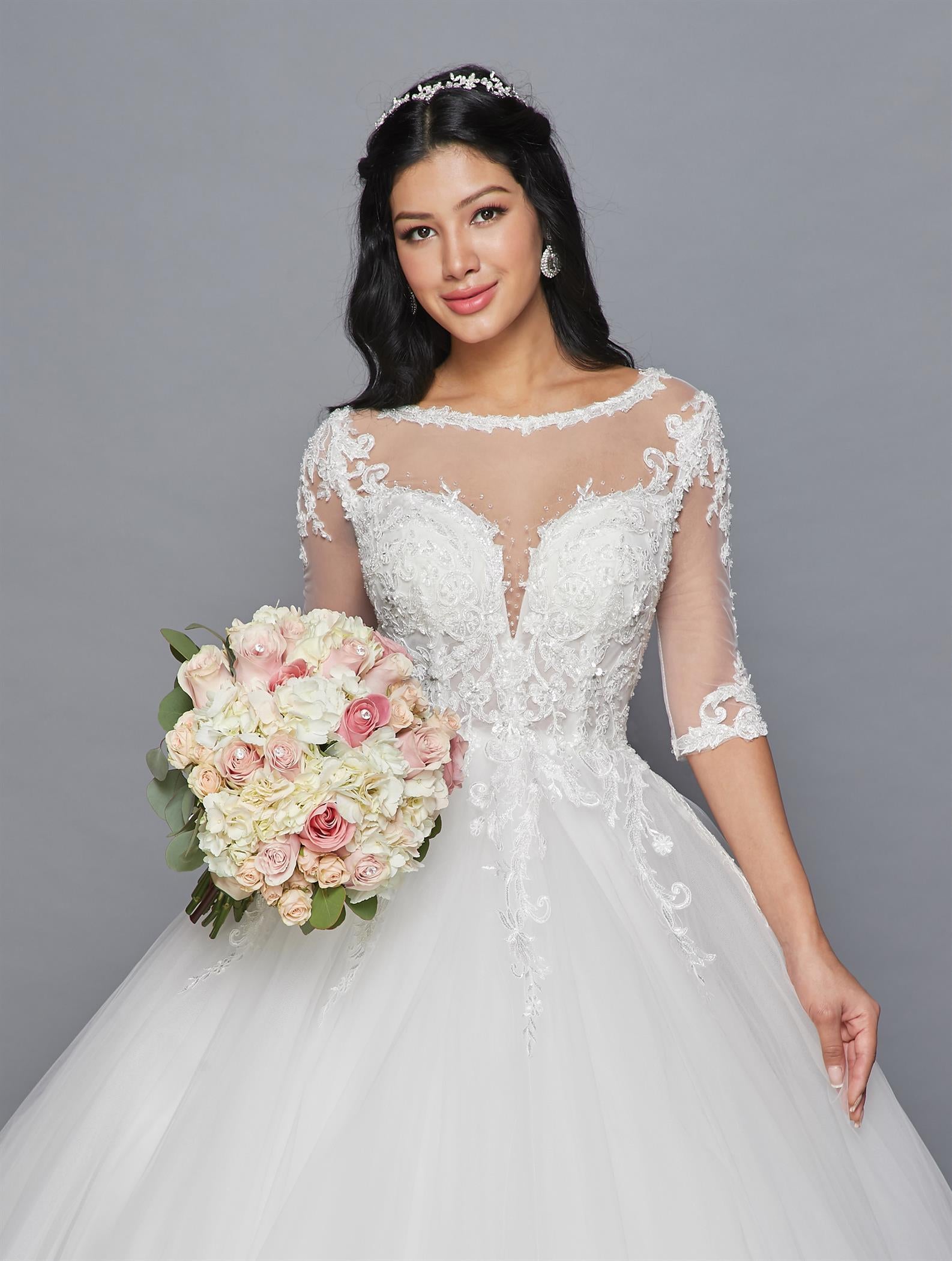 Half-Sleeve Illusion Boat Ball Gown Gown by Bridal 42177