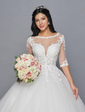 Half-Sleeve Illusion Boat Ball Gown Gown by Bridal 42177