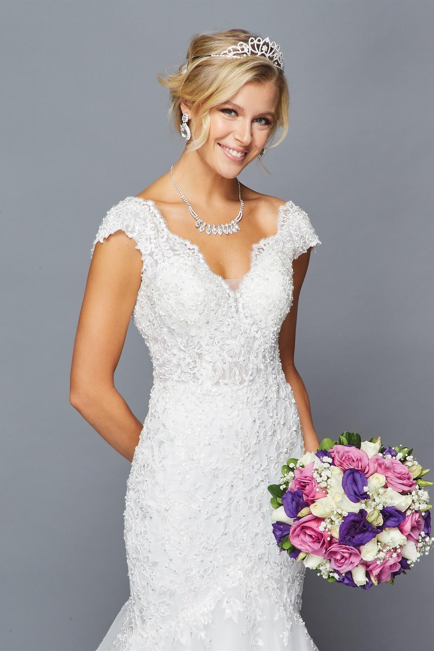 Cap-Sleeve V-Neck Mermaid Gown by Bridal 42351