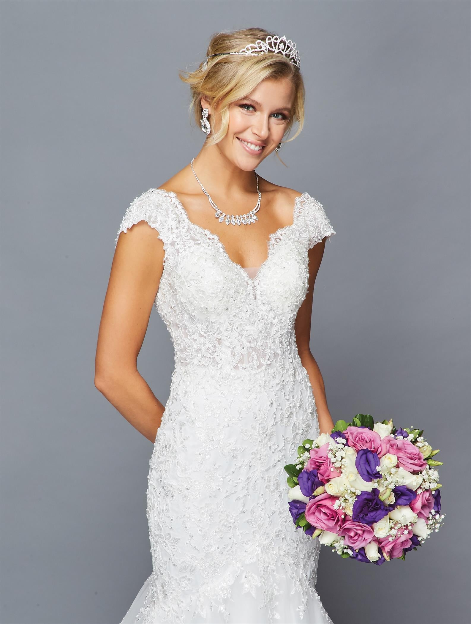 Cap-Sleeve V-Neck Mermaid Gown by Bridal 42351