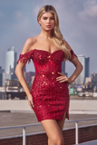 Off the Shoulder Short Sequin Dress by Ladivine CC461