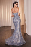 Lace & Tulle Crystal Embellished Fitted Gown by Ladivine CD795