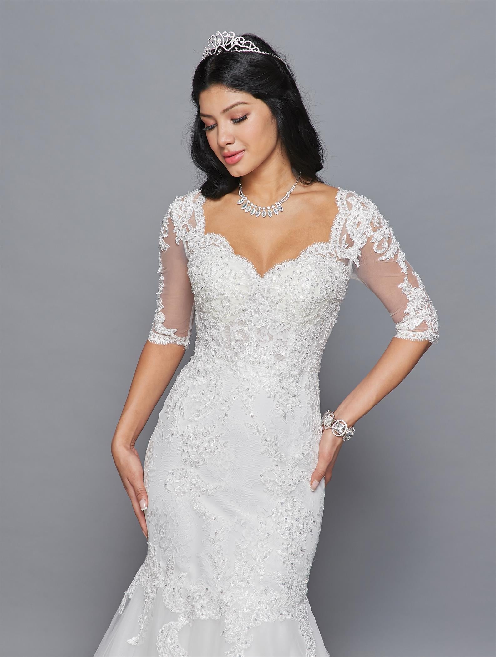 Half-Sleeve V-Neck Mermaid Gown by Bridal 41866