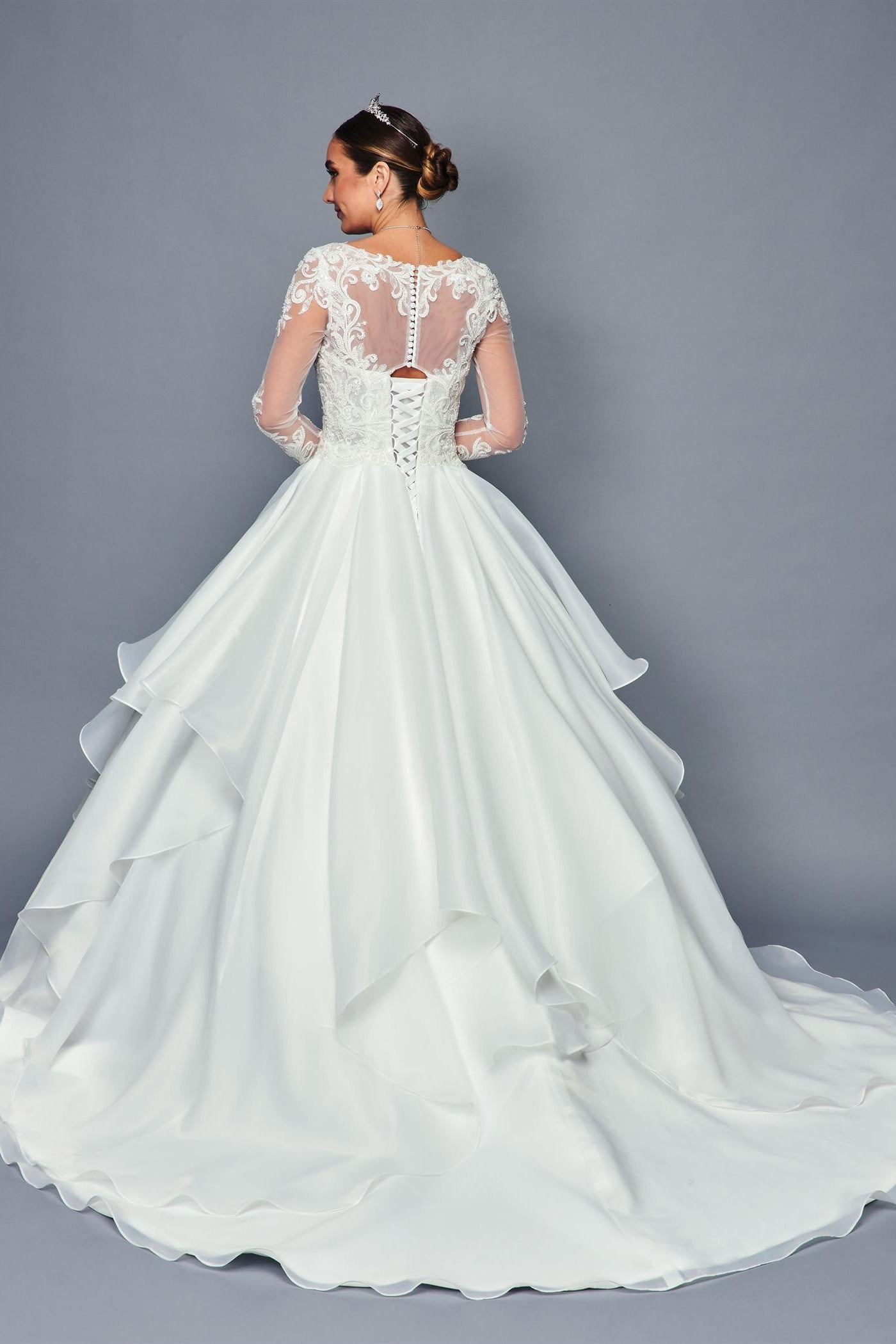 Long-Sleeve V-Neck A-Line Dress by Bridal 46685