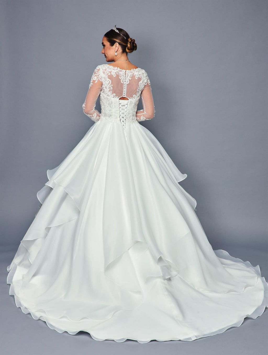 Long-Sleeve V-Neck A-Line Dress by Bridal 46685