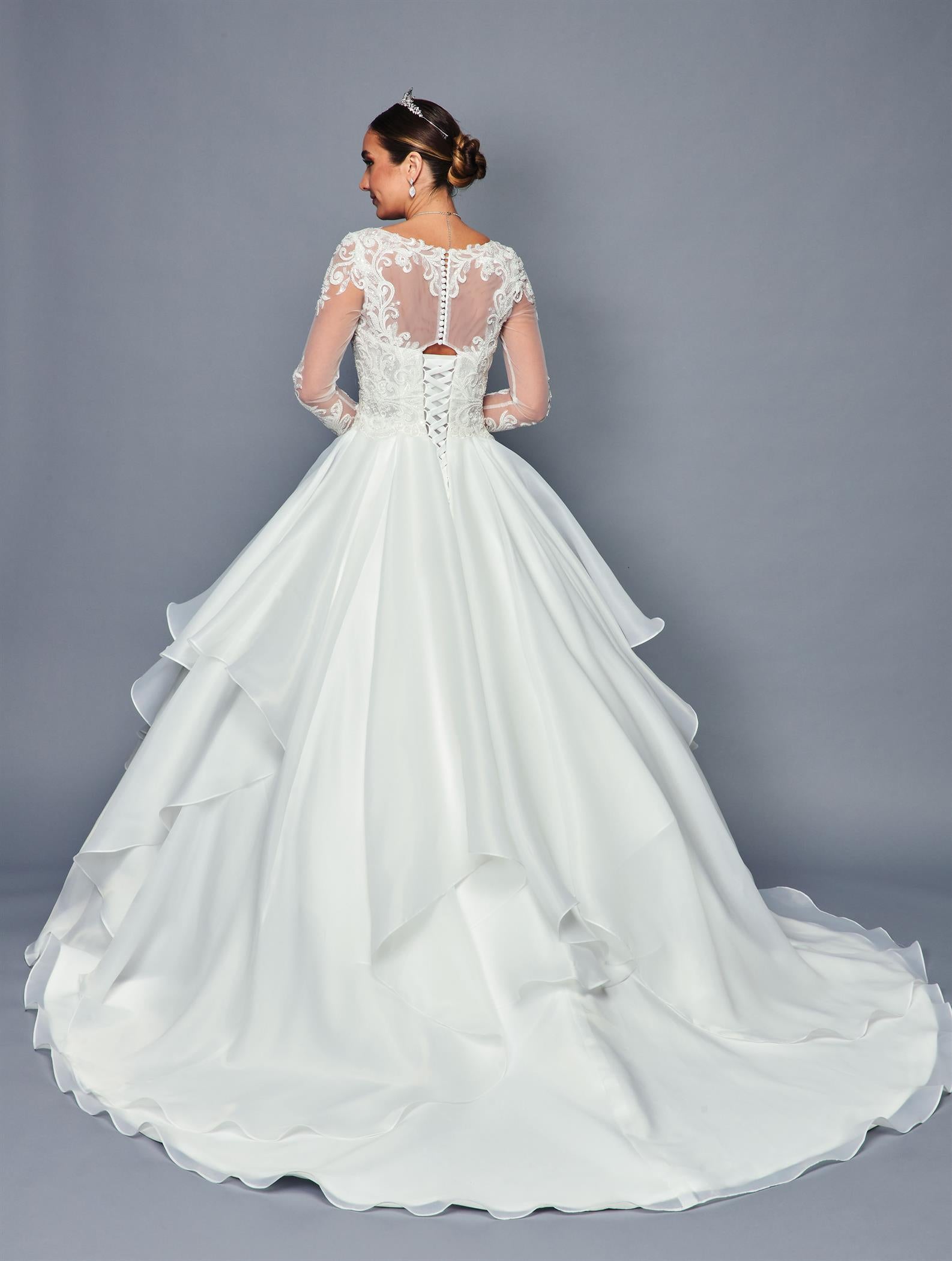 Long-Sleeve V-Neck A-Line Dress by Bridal 46685