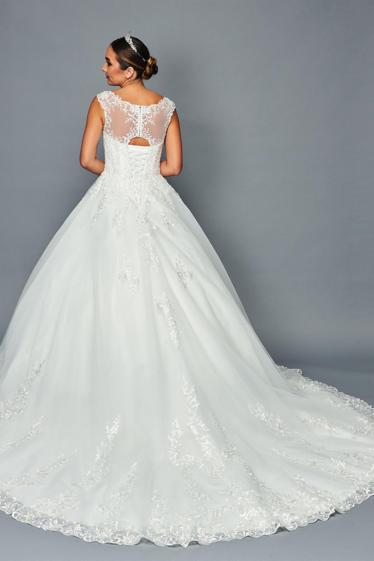 Cap-Sleeve Boat Neck Ball Gown by Bridal 46374