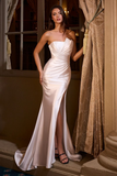 asymmetrical strapless satin bridal gown KV1118W – www.snkdress.com