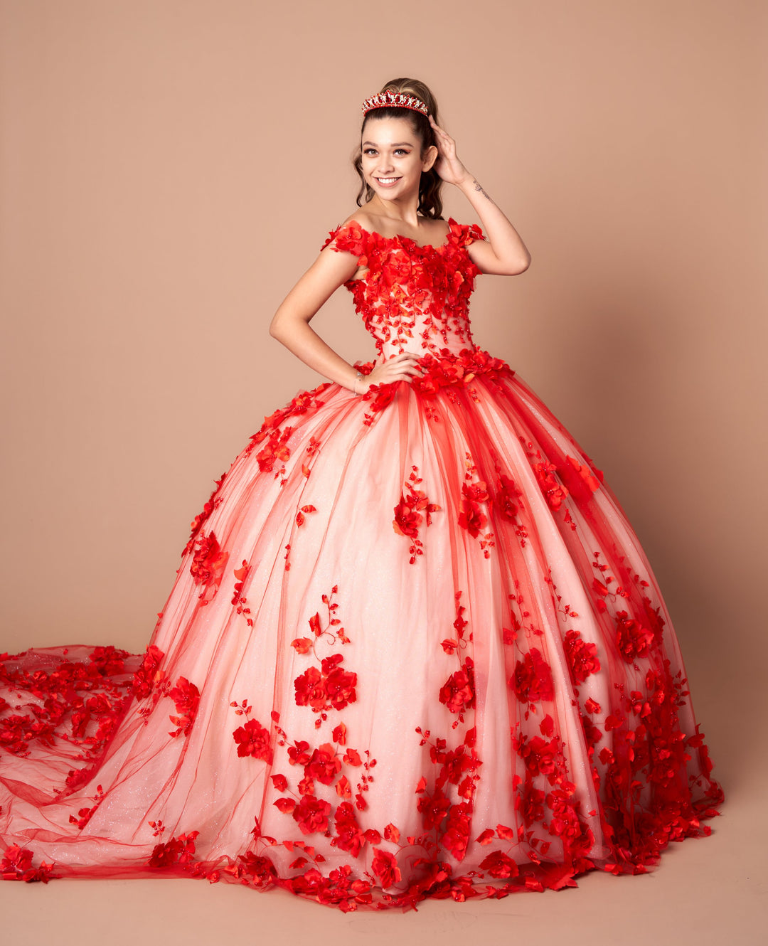 Floral Off Shoulder Ball Gown by Calla Collection SCL30005