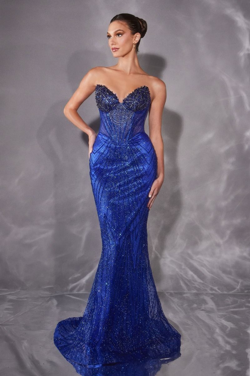 Crystal Embellished Corset Gown by Ladivine J903