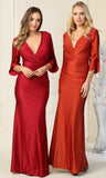 Tulip Sleeve V-Neck Long Sheath Gown by Royal Collection MQ183126