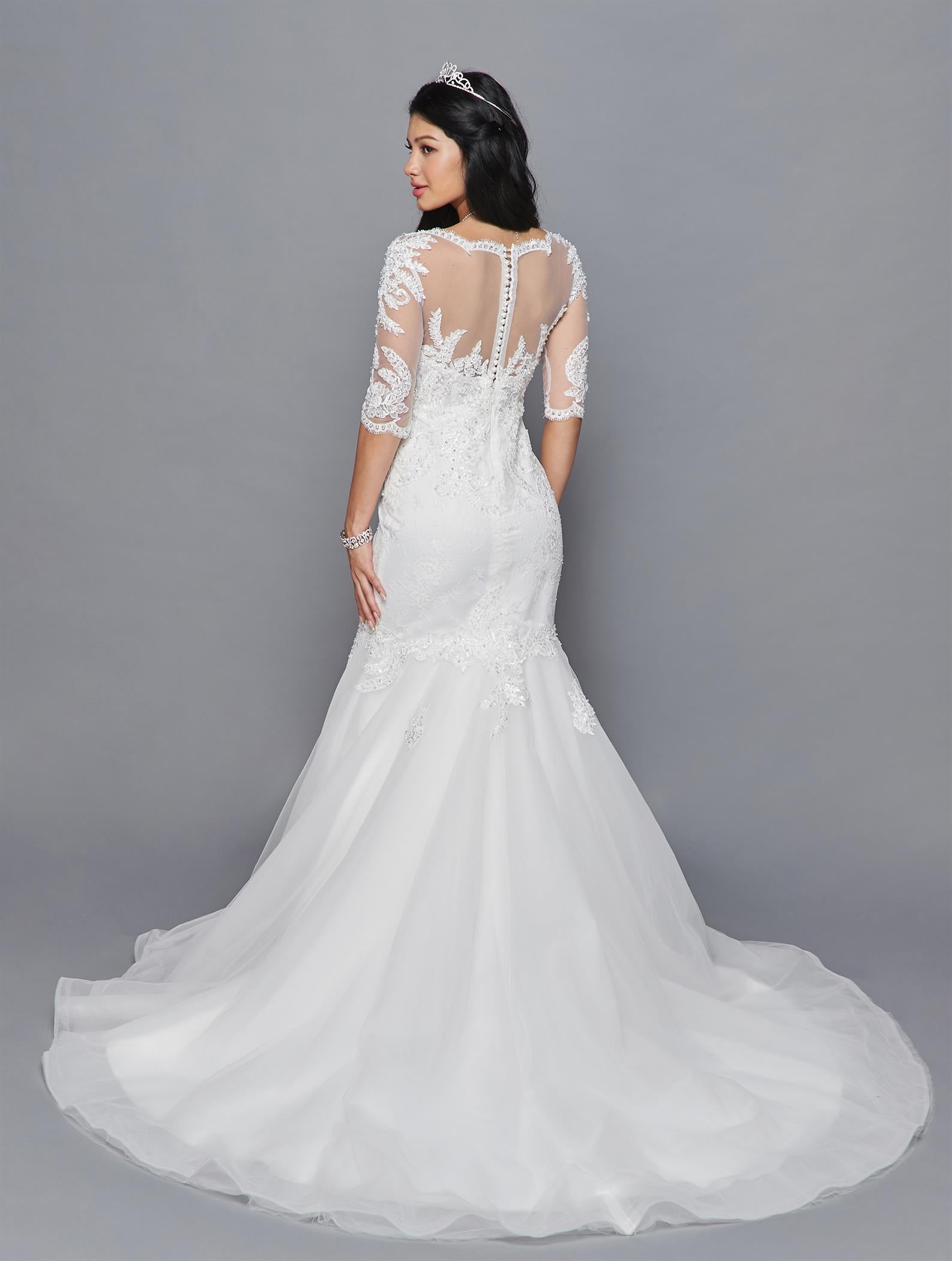 Half-Sleeve V-Neck Mermaid Gown by Bridal 41866