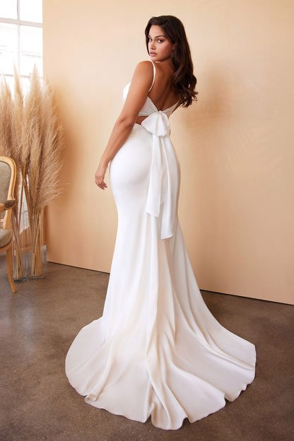 Cowl Neck Satin Gown with Lace-Up Back in Off White by Ladivine 7487W