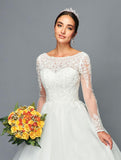 Long-Sleeve Boat Neck Ball Gown by Bridal 46411