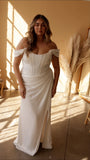 Plus Size Off-Shoulder Satin Corset Gown by Ladivine 7484WC