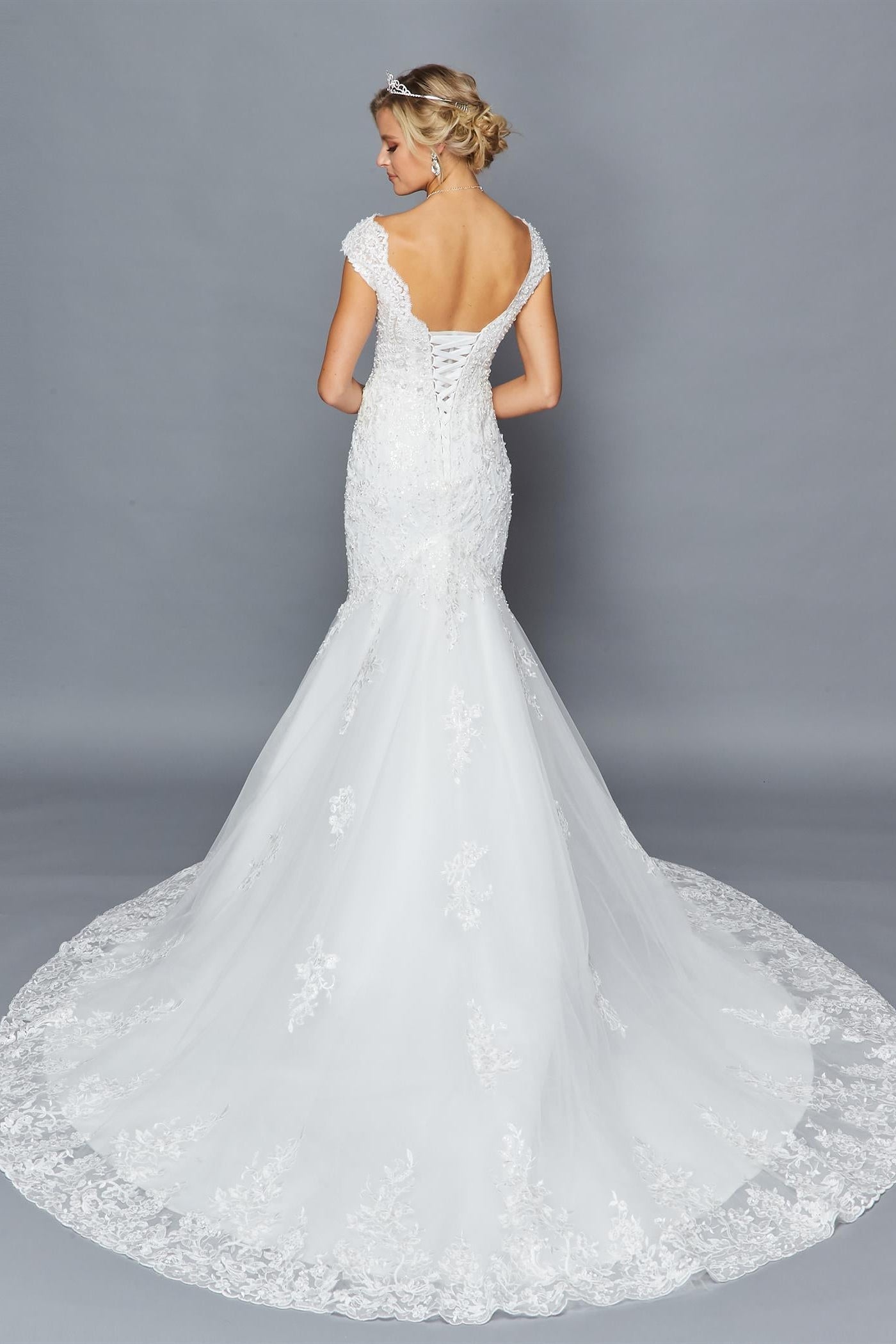 Cap-Sleeve V-Neck Mermaid Gown by Bridal 42351