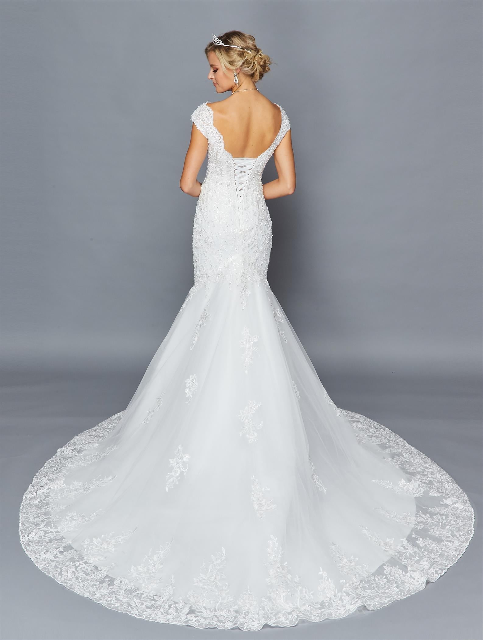 Cap-Sleeve V-Neck Mermaid Gown by Bridal 42351