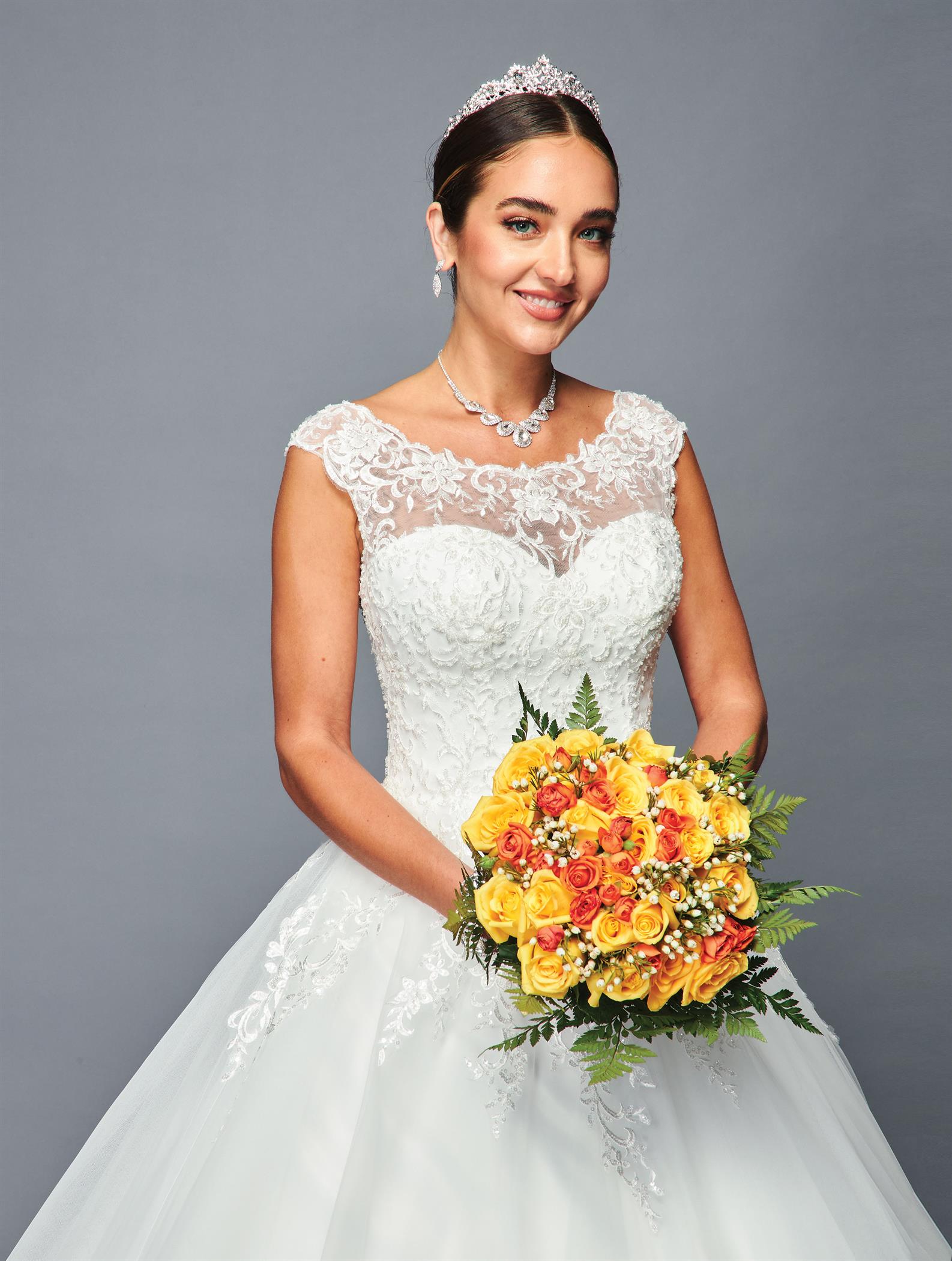 Cap-Sleeve Boat Neck Ball Gown by Bridal 46374