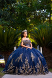 Off The Shoulder Navy Gold Quinceanera Dress by Chic 3134355
