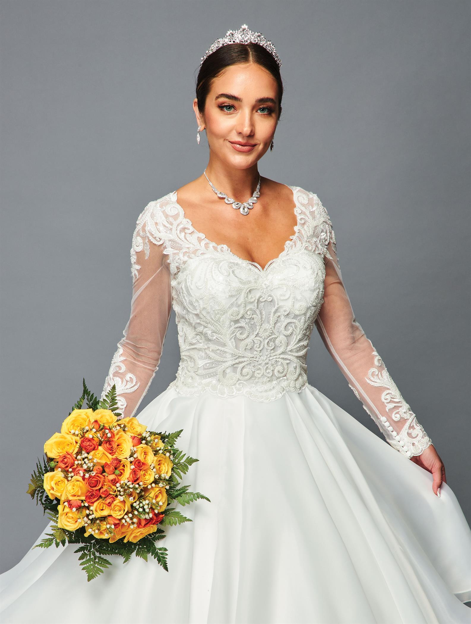 Long-Sleeve V-Neck A-Line Dress by Bridal 46685