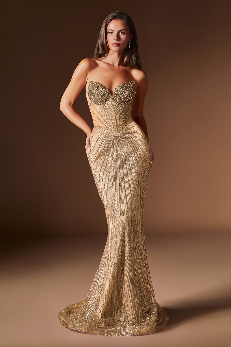 Crystal Embellished Corset Gown by Ladivine J903