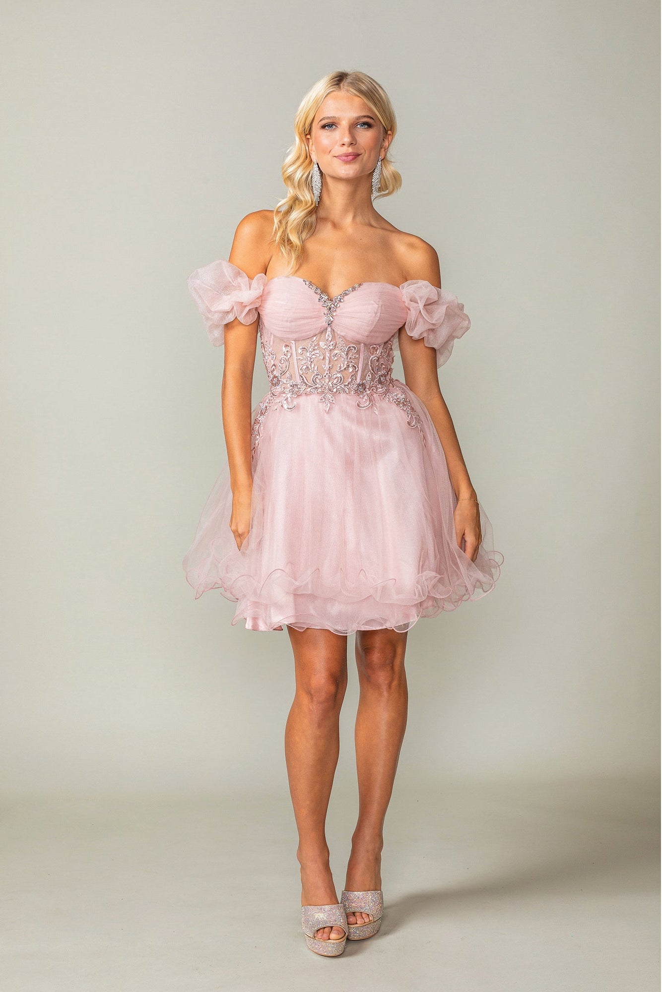 Puff Sleeve Short Tulle Dress by DQ337967