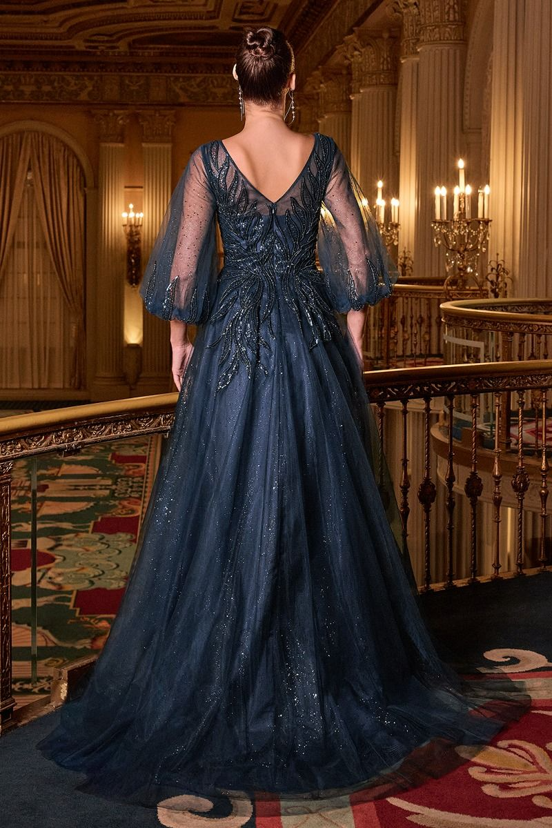 Long Sleeve Embellished Gown by Divine CD0101